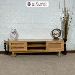 میز تلویزیون حصیری چوب و MDF مدل 143 سهیل (روکش طبیعی چوب بلوط) - صنایع چوب و فلز سهیل
