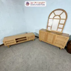 میز تلویزیون حصیری چوب و MDF مدل 143 سهیل (روکش طبیعی چوب بلوط) - صنایع چوب و فلز سهیل