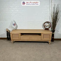 میز تلویزیون مدرن حصیری چوب و MDF مدل 142جدید سهیل (روکش طبیعی چوب بلوط) - صنایع چوب و فلز سهیل
