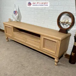 میز تلویزیون مدرن حصیری چوب و MDF مدل 142جدید سهیل (روکش طبیعی چوب بلوط) - صنایع چوب و فلز سهیل