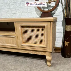 میز تلویزیون مدرن حصیری چوب و MDF مدل 142جدید سهیل (روکش طبیعی چوب بلوط) - صنایع چوب و فلز سهیل