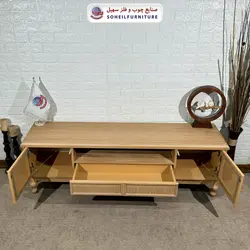 میز تلویزیون مدرن حصیری چوب و MDF مدل 142جدید سهیل (روکش طبیعی چوب بلوط) - صنایع چوب و فلز سهیل