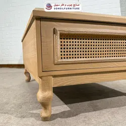 میز جلومبلی حصیری چوبی مدرن مدل 142جدید سهیل (جلومبلی حصیربافت با روکش طبیعی چوب بلوط) - صنایع چوب و فلز سهیل