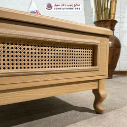 میز جلومبلی حصیری چوبی مدرن مدل 142جدید سهیل (جلومبلی حصیربافت با روکش طبیعی چوب بلوط) - صنایع چوب و فلز سهیل