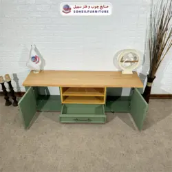 میز تلویزیون مدرن چوب و MDF مدل 144 سهیل (روکش طبیعی چوب بلوط) - صنایع چوب و فلز سهیل
