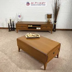 میز جلومبلی چوبی مدرن کشو دار مدل 137 سهیل (روکش طبیعی چوب بلوط)