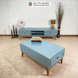 میز جلومبلی چوبی مدرن کشو دار مدل 137 سهیل (روکش طبیعی چوب بلوط)