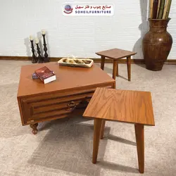 میز عسلی(بغل مبل) چوبی کلاسیک مدل 135 سهیل (روکش طبیعی چوب بلوط)
