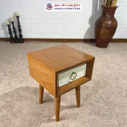 میز عسلی(بغل مبل) چوبی کشو دار مدرن مدل 133 سهیل (روکش طبیعی چوب بلوط)