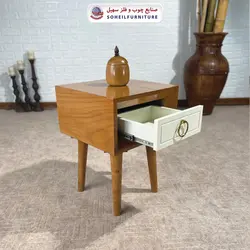 میز عسلی(بغل مبل) چوبی کشو دار مدرن مدل 133 سهیل (روکش طبیعی چوب بلوط)