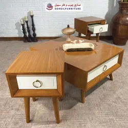 میز عسلی(بغل مبل) چوبی کشو دار مدرن مدل 133 سهیل (روکش طبیعی چوب بلوط)