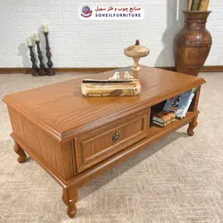 میز جلومبلی چوبی کلاسیک کشو دار مدل 132 سهیل (روکش طبیعی چوب بلوط)