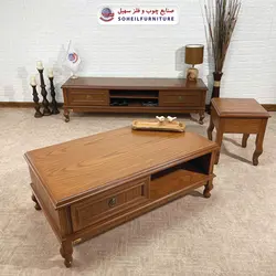 میز جلومبلی چوبی کلاسیک کشو دار مدل 132 سهیل (روکش طبیعی چوب بلوط)