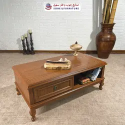 میز جلومبلی چوبی کلاسیک کشو دار مدل 132 سهیل (روکش طبیعی چوب بلوط)