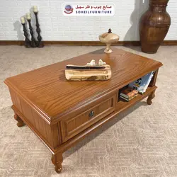 میز جلومبلی چوبی کلاسیک کشو دار مدل 132 سهیل (روکش طبیعی چوب بلوط)