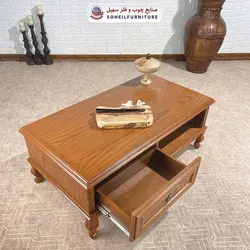 میز جلومبلی چوبی کلاسیک کشو دار مدل 132 سهیل (روکش طبیعی چوب بلوط)