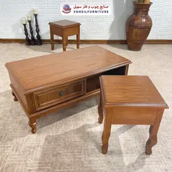 میز جلومبلی چوبی کلاسیک کشو دار مدل 132 سهیل (روکش طبیعی چوب بلوط)