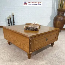 میز جلومبلی چوبی مدرن کشو دار مدل ۱۳۰ سهیل (روکش طبیعی چوب بلوط)