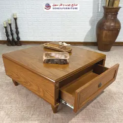 میز جلومبلی چوبی مدرن کشو دار مدل ۱۳۰ سهیل (روکش طبیعی چوب بلوط)