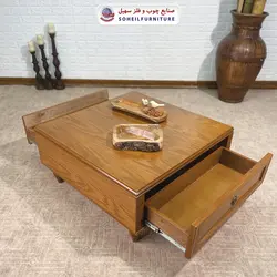 میز جلومبلی چوبی مدرن کشو دار مدل ۱۳۰ سهیل (روکش طبیعی چوب بلوط)