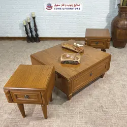 میز جلومبلی چوبی مدرن کشو دار مدل ۱۳۰ سهیل (روکش طبیعی چوب بلوط)