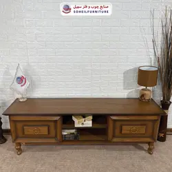 میز تلویزیون کلاسیک چوب و MDF مدل 136 سهیل (روکش طبیعی چوب بلوط)
