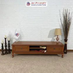 میز تلویزیون کلاسیک چوب و MDF مدل ۱۳۲ سهیل (روکش طبیعی چوب بلوط)