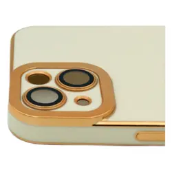 قاب آیفون 13 Luxury دارای محافظ لنز ژله ای رنگ سفید مات دور طلایی