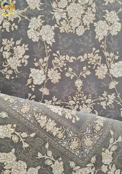 فرش ماشینی افرند 1200 شانه گل برجسته زمینه ذغالی متالیک کد 2264