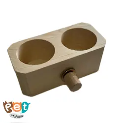 ظرف غذای پرنده مدل ظرف چوبی دو حفره عمیق
