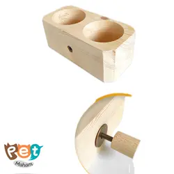 ظرف غذای پرنده مدل ظرف چوبی دو حفره عمیق