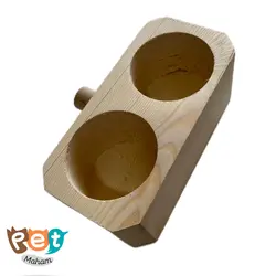 ظرف غذای پرنده مدل ظرف چوبی دو حفره عمیق