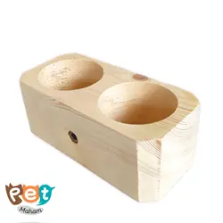 ظرف غذای پرنده مدل ظرف چوبی دو حفره عمیق