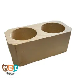 ظرف غذای پرنده مدل ظرف چوبی دو حفره عمیق