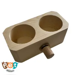 ظرف غذای پرنده مدل ظرف چوبی دو حفره عمیق