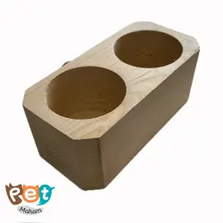 ظرف غذای پرنده مدل ظرف چوبی دو حفره عمیق