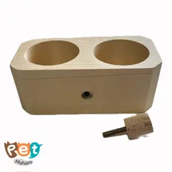 ظرف غذای پرنده مدل ظرف چوبی دو حفره عمیق