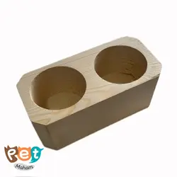 ظرف غذای پرنده مدل ظرف چوبی دو حفره عمیق