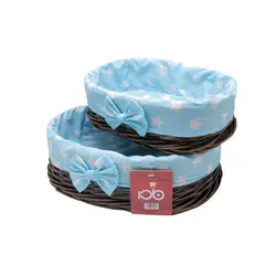 سبد نان و سبزی حصیری داخل پارچه ای بیضی 2سایز