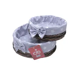 سبد نان و سبزی حصیری داخل پارچه ای گرد2سایز