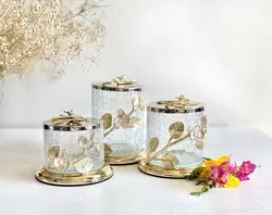 جا حبوبات (بانکه ) شیشه ابگز با پایه برنجی