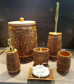 سرویس بهداشتی 6 پارچه رزین ( مدل نگین طرح چوب - تیمچه کالا