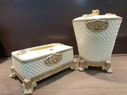 سطل و جا دستمال رزین مدل نازگل(کرم صدفی) - تیمچه کالا