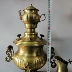 سماور زغالی 7 لیتر برنجی لب دار با سرویس مدل استکانی با مهر روس