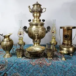 سرویس سماور 2/5 لیتر زغالی برنجی آنتیک 11 تکه (کل تصویر)