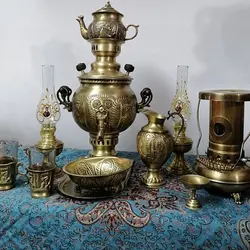 سرویس سماور 2/5 لیتر زغالی برنجی آنتیک 11 تکه (کل تصویر)