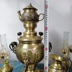 سرویس سماور 2/5 لیتر زغالی برنجی آنتیک 11 تکه (کل تصویر)