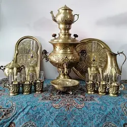 سرویس سماور زغالی برنجی آنتیک نانو 21 تکه (کل تصویر)