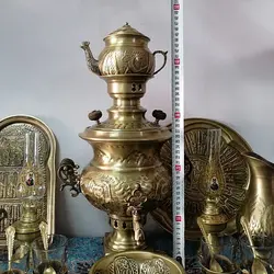 سرویس سماور زغالی برنجی آنتیک نانو 21 تکه (کل تصویر)