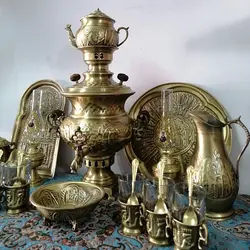 سرویس سماور زغالی برنجی آنتیک نانو 21 تکه (کل تصویر)